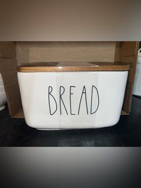 Rae Dunn White Bread Box with Wood Lid